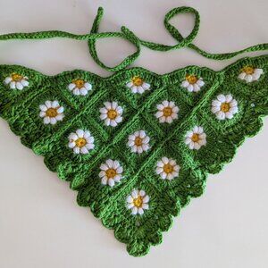 Green Daisy Bandana: Cottagecore Boho Hair Scarf Dreamcore Fairycore